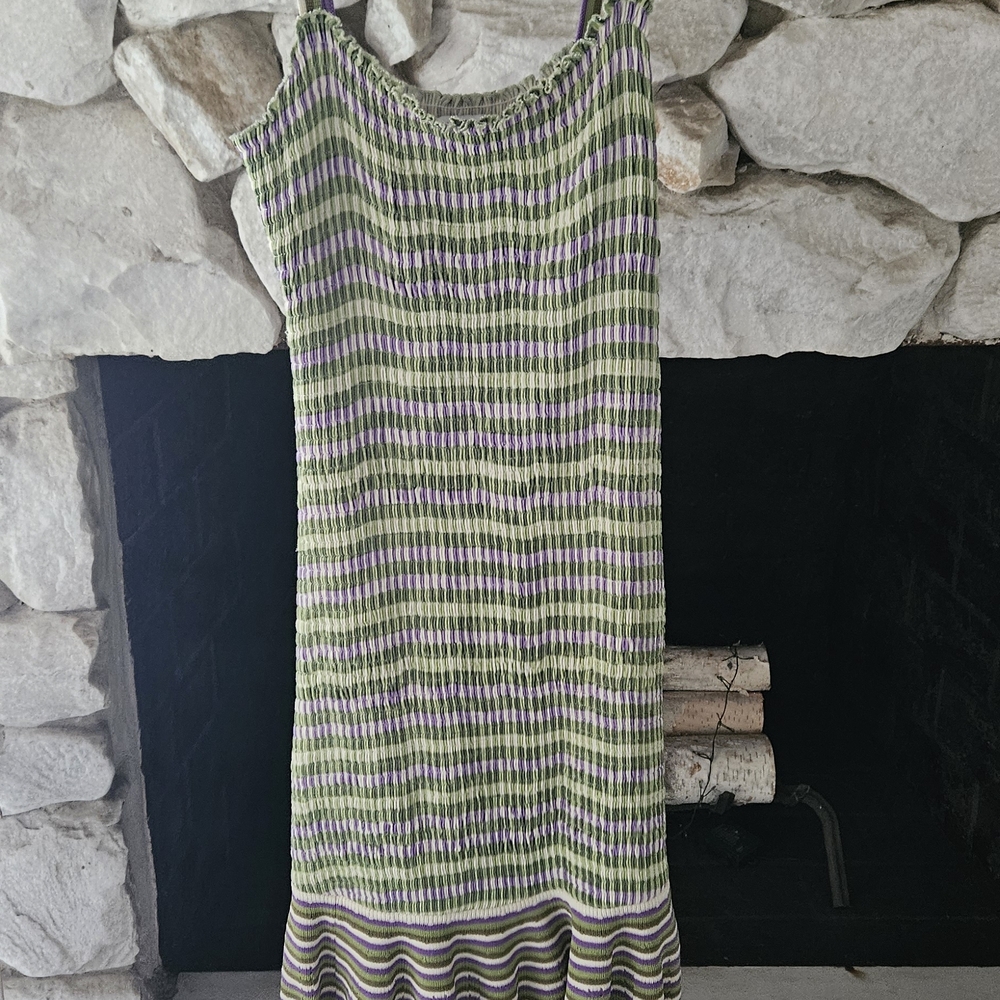 Sandro Green and Purple Striped Midi Dress